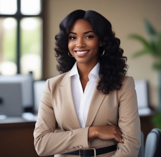Three women are seated around a table in a modern office setting, engaged in a discussion or meeting. The room has large windows with a view of buildings outside and chairs that have a sleek, professional design. The lighting is subdued, creating a calm atmosphere.