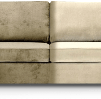 Um sofa na cor beje com uma metade suja e outra limpa