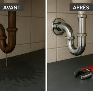 Réparation d’une fuite sous évier à Nancy – tuyau rouillé remplacé par un neuf, intervention par Les