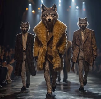 a wolf in a fur coat and his wolf pack