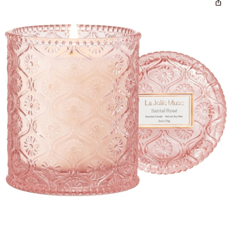 LA JOLIE MUSE Sandalwood Rose Candle, Scented Candles, Valentines Day Candles Gifts for Women, Natur