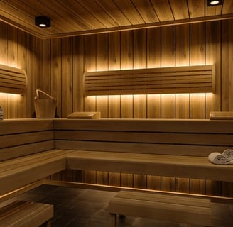 L'intérieur d'un sauna proposée dans la résidence