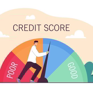 credit score scale with man illustration