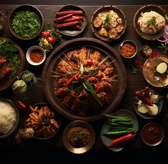 a table filled with traditional food