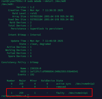mdadm faulty disk output
