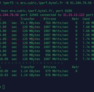 EvolusHost iperf3 output