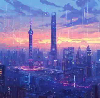 a cityscape of a city with a lot of lights and buildings