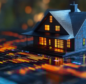 a small house sitting on top of a computer keyboard