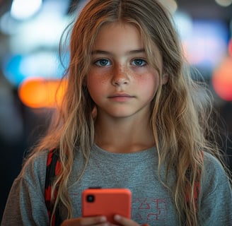 a young girl with a backpack and a backpack on a tripod