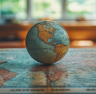 a globe map of the world with a globe in the middle