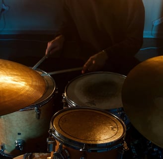jazz drumset closeup with drummer