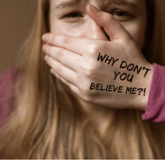 a woman with her hands on her face with a message on her hand