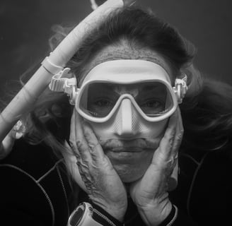 an underwater freediver portrait. Photo taken by Sébastien Saintignan