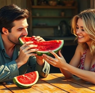 Couple sharing low sugar content watermelon