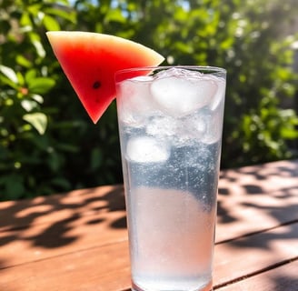 Watermelon Garnishing a Glass of Water