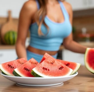 Woman Preparing Watermelon for Diet