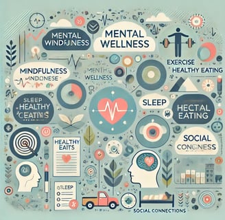 An informative infographic showcasing key mental wellness tips, including mindfulness, exercise, hea