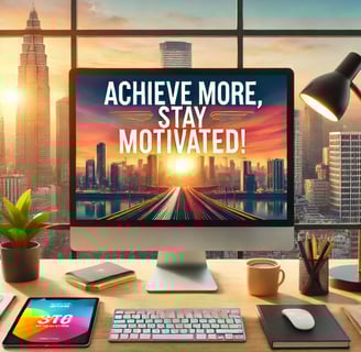 A visually engaging call-to-action image with the quote 'Achieve More, Stay Motivated!' displayed on