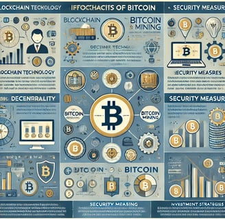 An informative infographic highlighting key aspects of Bitcoin, including blockchain technology