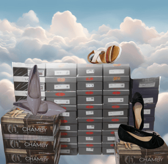 a display of a variety of shoes