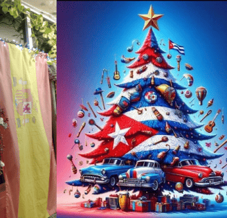 a christmas tree with a flag on it