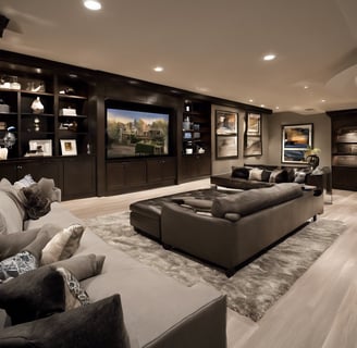 a modern basement entertainment room