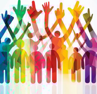 multiple human silohouettes in different colors showing inclusive language