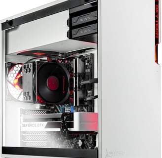a computer case with a red light on it