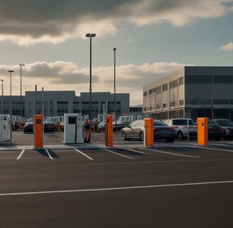 parking d'usine équipé de bornes de recharge pour voiture électrique