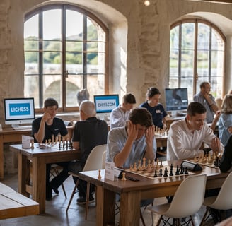 Joueurs d'échecs et écrans d'ordinateurs