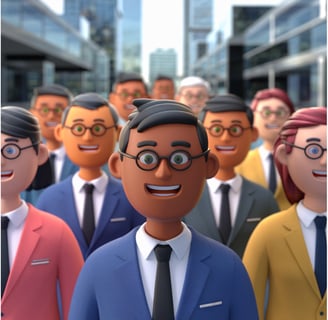 a group of characters in suits and ties