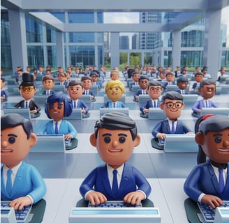 a group of people sitting at desks in a classroom