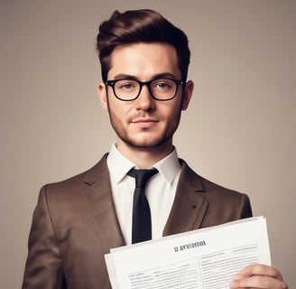 A person is holding a resume in front of them while sitting at a white table. Another person, slightly blurred, is seated across the table. The resume has a blue header with the name and title 'Lauren Chen, Digital Marketing Specialist'. Sections visible include contact information, education, and professional experience.