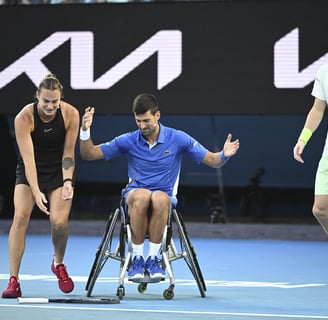 Djokovic in a wheelchair promoting inclusion and tennisweelchair