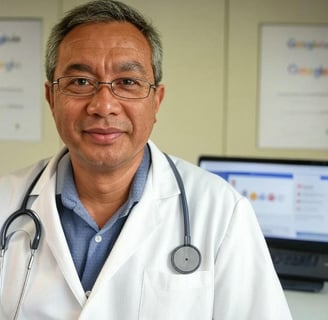 Médico oriental olhando para a câmera