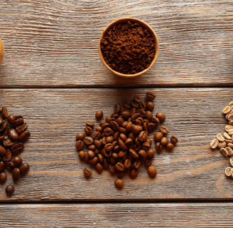 a variety of coffee beans and coffee ground coffee