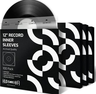 a record player's record sleeved in black and white