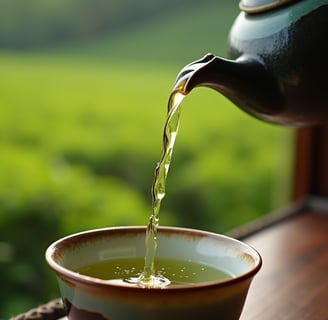 a teapot pouring tea into a cup of tea