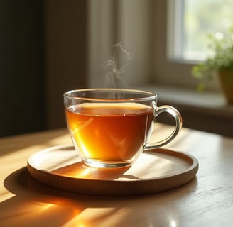 a cup of tea on a tray of tea