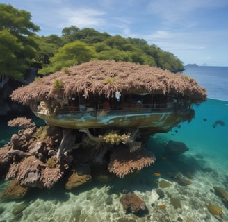bird's eye view photography of Menjangan island national park under white clouds