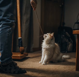 A blind cat engaging with a textured toy for stimulation