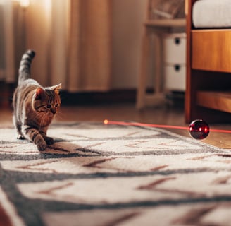 A curious cat eagerly pouncing on a laser dot during playtime