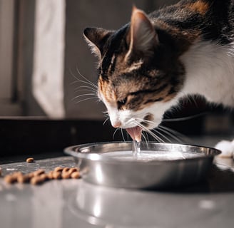 A cat drinking water frequently, a potential symptom of diabetes