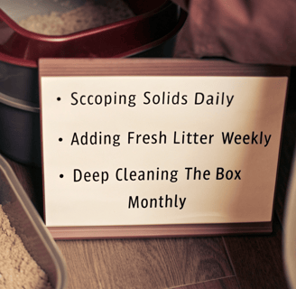 A cleaning routine checklist for maintaining a cat’s litter box.