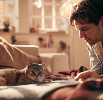 Owner watching their cat for behavioral changes.