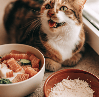 Healthy and happy cat eating safe food.