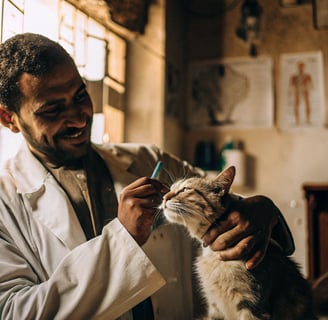 A cat receiving a vaccination at a vet clinic