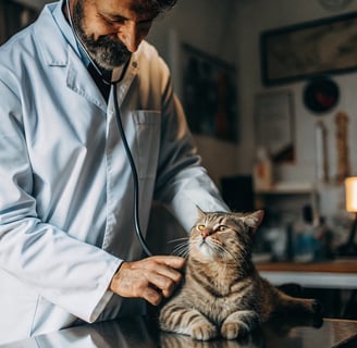 A veterinarian performing a gentle checkup on a blind cat
