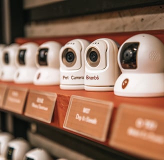 A selection of popular pet camera brands for monitoring cats.