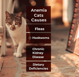 An infographic showing common causes of anemia in cats.